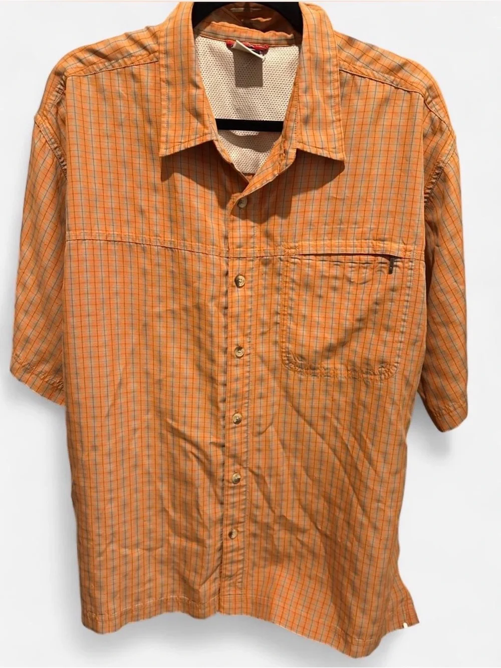 The North Face Orange Plaid Short-Sleeve Button-Up Shirt